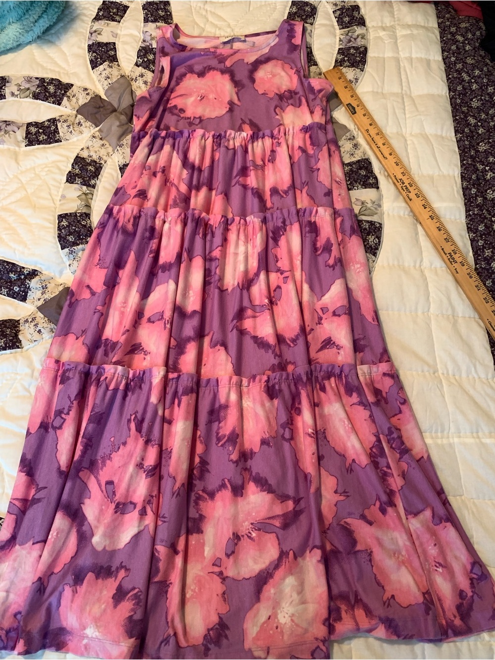 Women’s Floral Tiered Maxi Dress - Pink & Purple